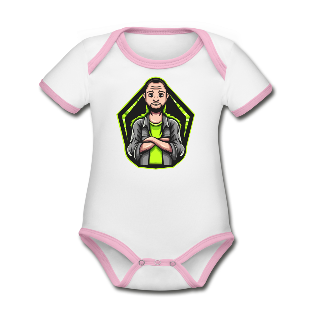 The Gamer Organic Contrast Short Sleeve Baby Bodysuit - white/pink