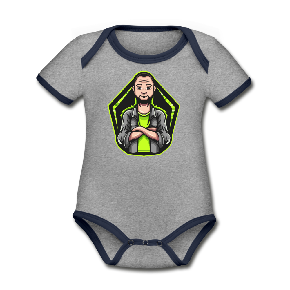 The Gamer Organic Contrast Short Sleeve Baby Bodysuit - heather gray/navy