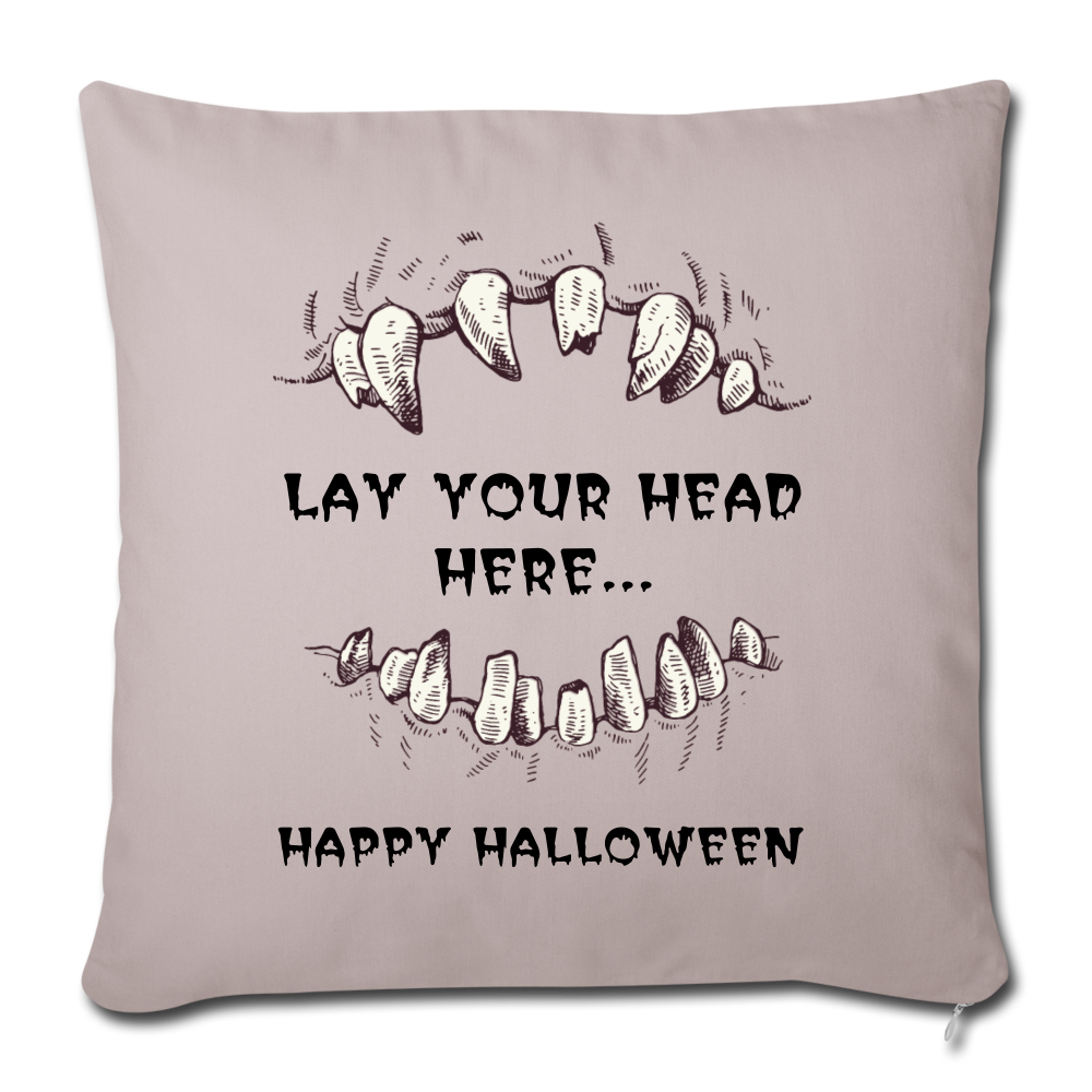 Halloween Lay Your Head Here Throw Pillow Cover 18” x 18” - light taupe