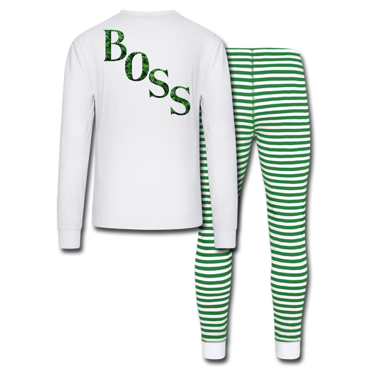 Unisex Pajama Set - white/green stripe